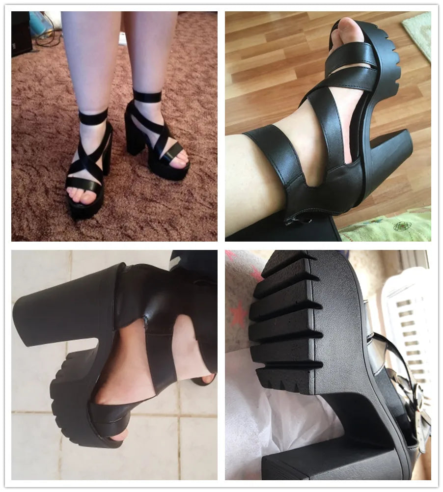 Gdgydh Fashion Solid Platform Women Sandals Summer Shoes Open Toe Rome Style High Heels Fashion Buckle Gladiator Shoes Woman