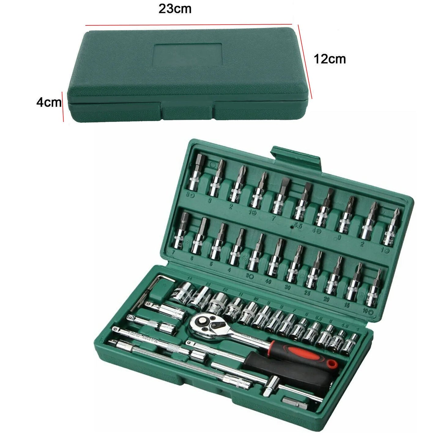46pc 1/4 inch Drive Ratchet Socket Set Wrench Set with Sockets Metric Hex Bit Socket Set Repair Handing Tool Kits for Home Auto