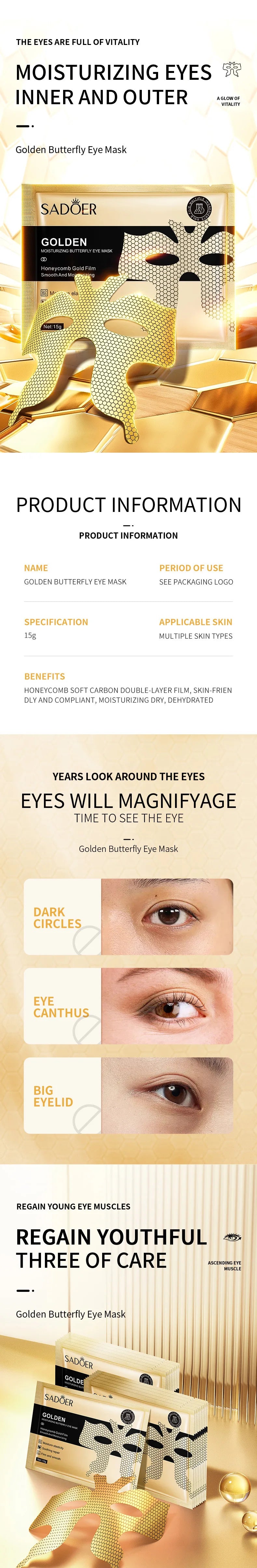 10pcs SADOER Peptide Golden Collagen Eye Mask Moisturizing Firming Smooth Anti Dark Circle Eye Pathes Eyes Masks Skin Care