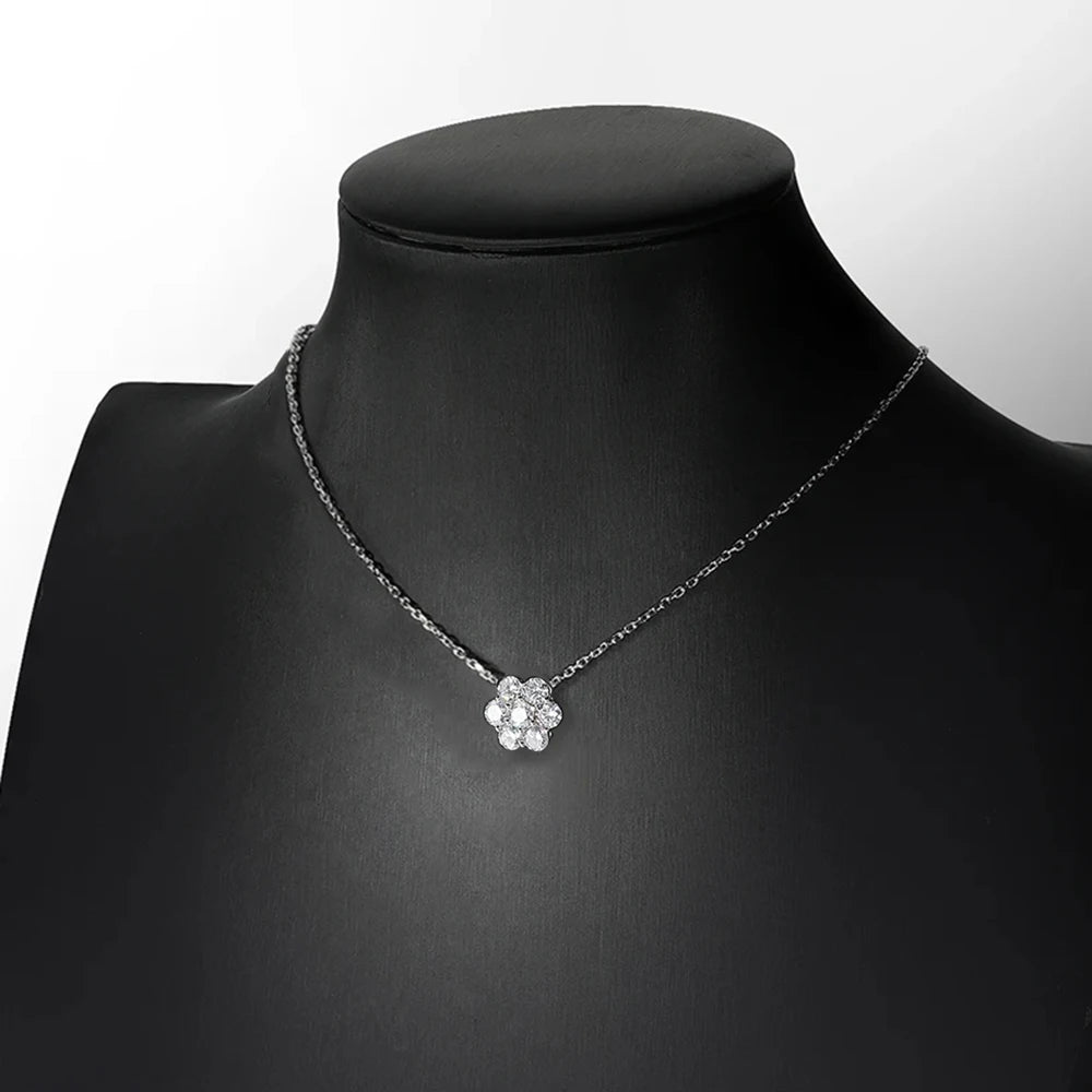 Real D Color Flower Full Moissanite Jewelry Sets for Women 925 Sterling Silver Diamond Pendant Necklace Stud Earrings Jewelry
