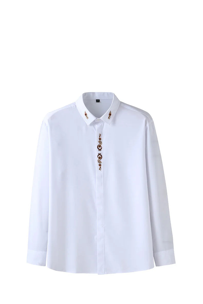 New Autumn Men's Long Sleeve Shirt Plus Size 7XL 8XL 10XL 12XL Embroidered Business Dress Loose Casual Elasticity Blouse Clothes