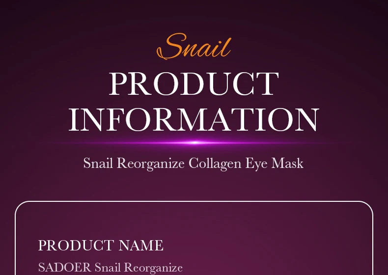 60pcs SADOER Snail Collagen Eye Mask Anti Dark Circles Eyes Bags Moisturizing Firming Eye Patches Beauty Eyes Skin Care Products