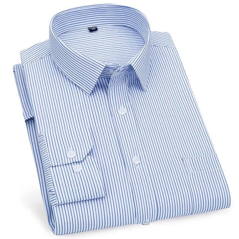 Men's Long Sleeved Shirt Business Casual Classic Plaid Striped Checked Purple Blue Male Social Dress Shirts for Man Button Shirt