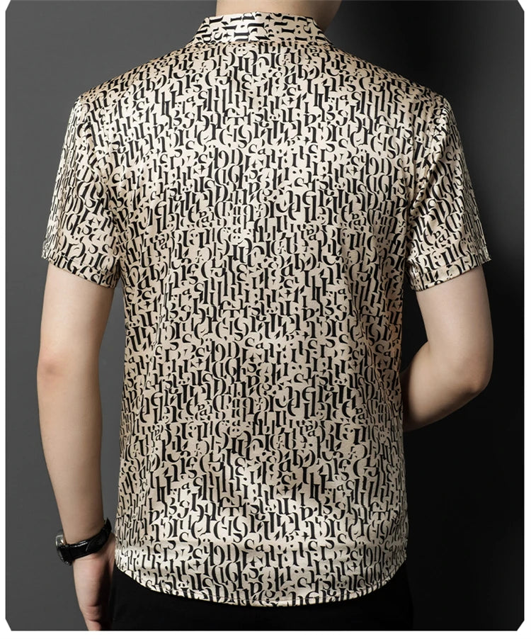 Mulberry Silk 100% Print Dress Men Shirt Short Sleeve Casual Icy Summer Quality Smooth Comfortable Regular Fit Camisas De Hombre