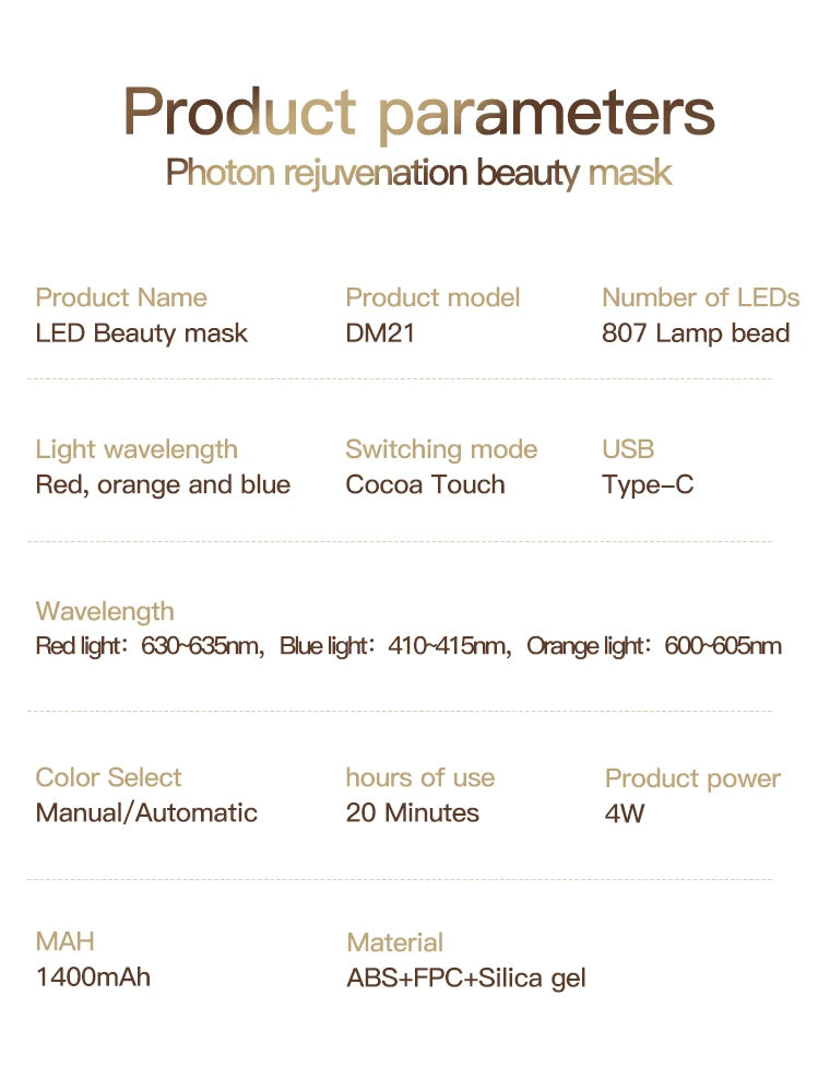 807 Nano Lamp LED Facial Mask With LED Light Therapy 3 Color Red Light Therapy Anti-Aging Mask Full Face With Neck Beauty Health