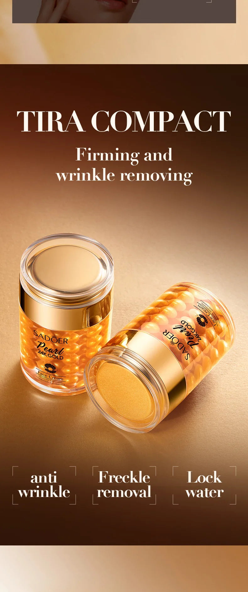 SADOER 24K Golden Pearl Collagen Face Cream Moisturizing Brightening Hydrating Firming Facial Cream Face Skin Care Products
