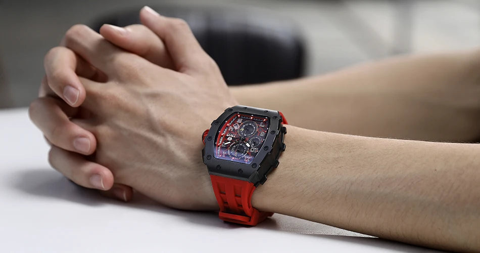TSAR BOMBA Tonneau Watches for Men Sapphire Quartz Wristwatch Fashion Timepiece 5ATM Waterproof Clock Luxury Mens Watch