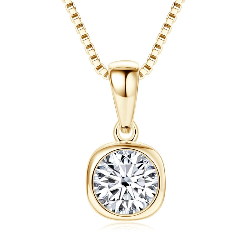Lnngy 6.5mm 1ct Round Moissanite Necklace 925 Sterling Silver Box Chain Necklaces for Women Collares Mujer Fashion Jewelry Gift