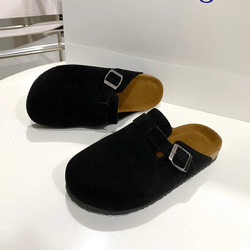 Classic Fashion Women's Suede Mules Slippers Men Clogs Cork Insole Sandals with Arch Support Outdoor Beach Slides Home Shoes