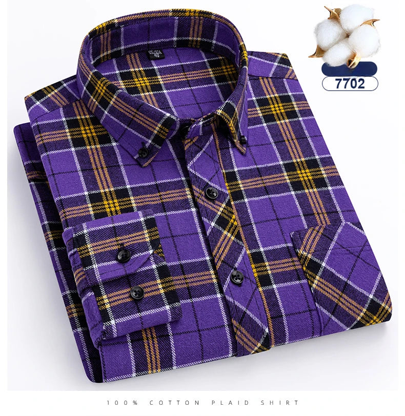 plus size 8XL100%cotton sanding long-sleeve shirts for men slim fit casual plain shirt soft palid tops designer elegant clothes