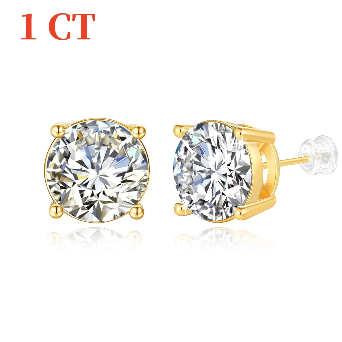 Genuine 18K Gold Moissanite Stud Earrings 2ct Diamond Earrings Classic Trendy for Women Wedding Gifts Fine Jewelry
