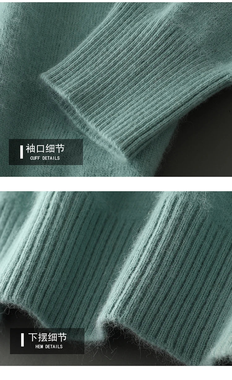 100% Pure Mink Cashmere Knitted Pullover Men's V-Neck Loose Large size Sweater Business Casual Warm Thick Bottoming Shirt Autumn