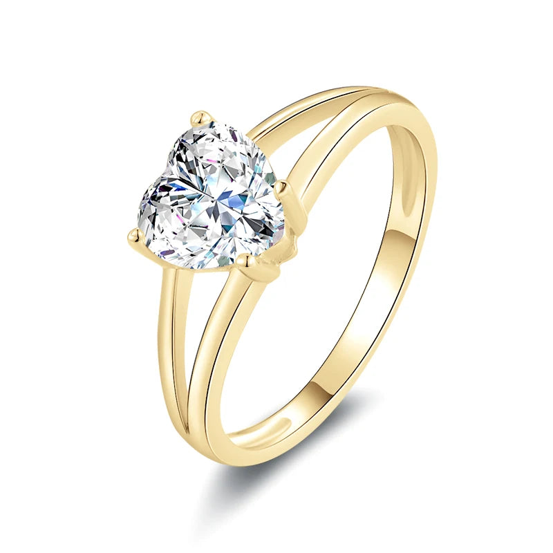 Lnngy 2024 Trend 10K Pure Gold Solitaire Rings Exquisite 7*7mm Heart Shaped Moissanite Rings For Couples Wedding Jewelry Gift