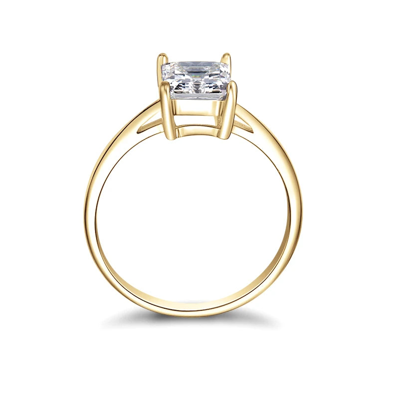 Lnngy Trendy 10K Pure Gold Rings 4 Claws 6*8mm Rectangle Cut Moissanite Solitaire Ring For Women AU417 Simple Wedding Bands