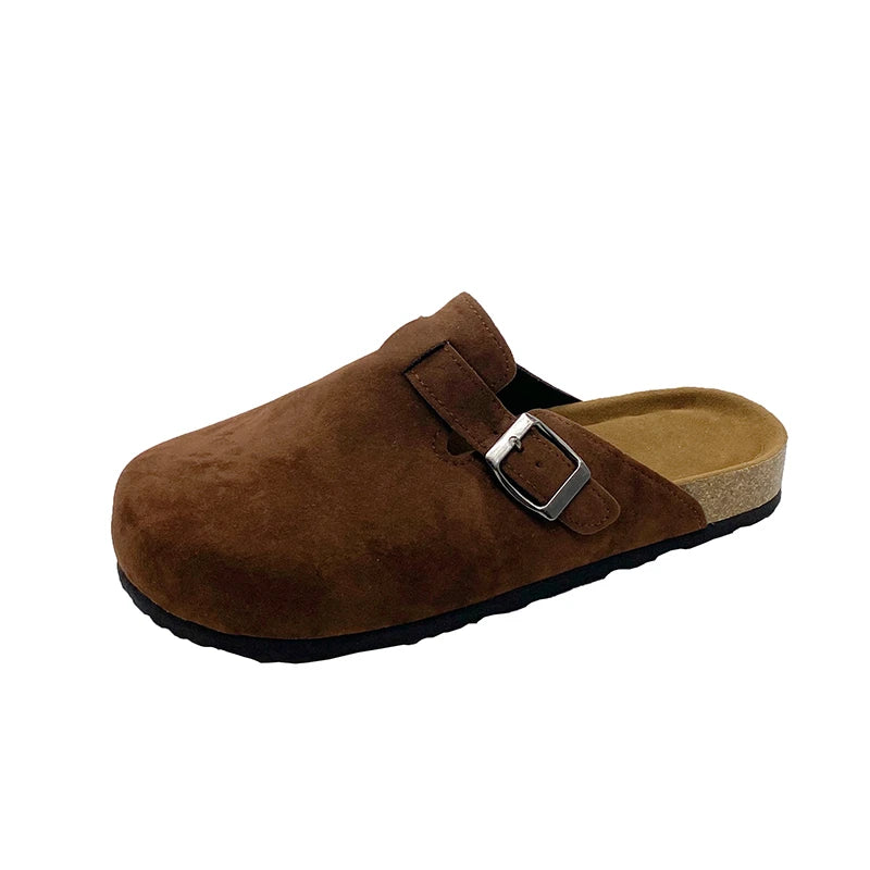 Classic Fashion Women's Suede Mules Slippers Men Clogs Cork Insole Sandals with Arch Support Outdoor Beach Slides Home Shoes