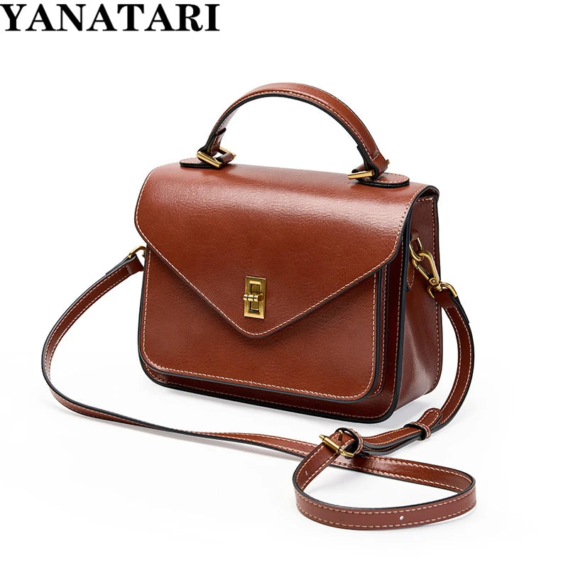 Genuine Leather Women luxury bag high quality Simple vintage Fashion Postman handbags ladies 2025 shoulder green small bag