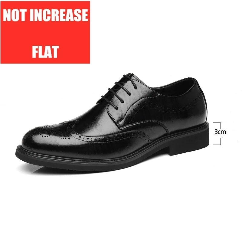 Men's Dress Brogues Elevator Shoes Platform Breathable Casual Business Luxury Genuine Leather Heightening Shoes 6 8CM Taller Man
