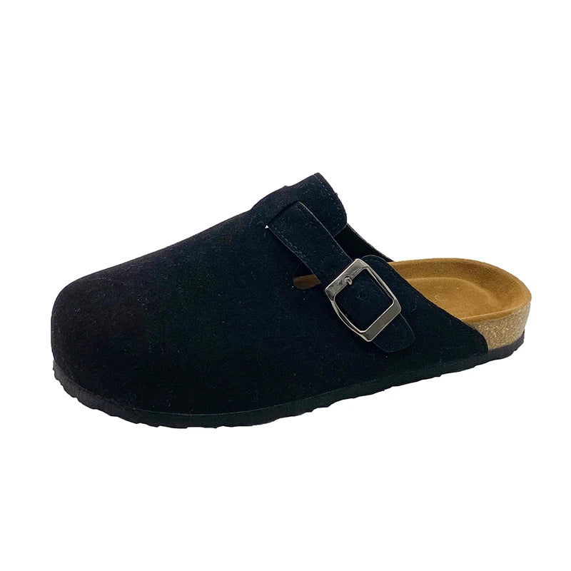 Classic Fashion Women's Suede Mules Slippers Men Clogs Cork Insole Sandals with Arch Support Outdoor Beach Slides Home Shoes