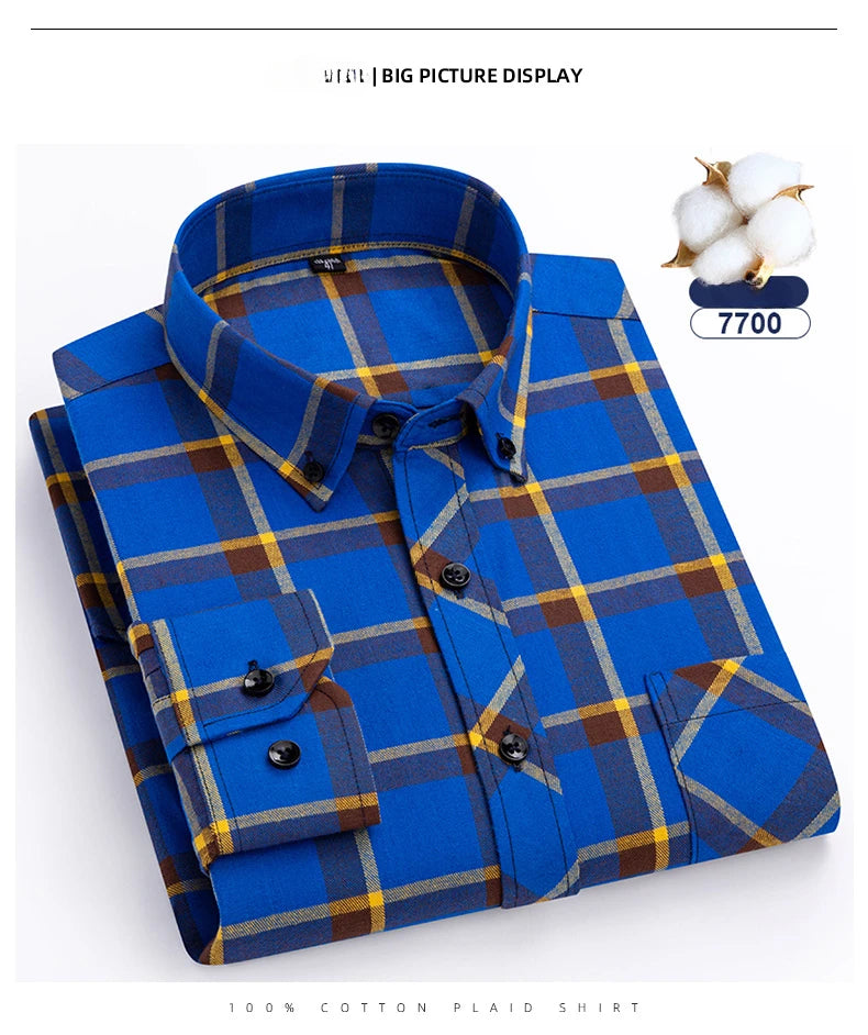 plus size 8XL100%cotton sanding long-sleeve shirts for men slim fit casual plain shirt soft palid tops designer elegant clothes