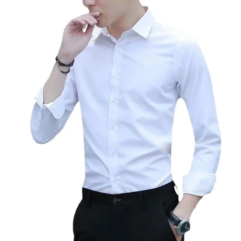 Trendy Long Sleeve White Shirt For Men Autumn Fashion Slimming Business Casual Korean Style Professional Attire