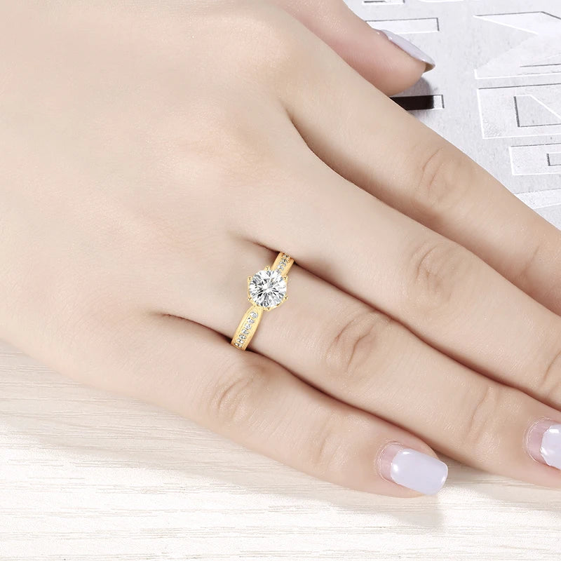 Lnngy 1.0 Carat Moissanite Rings With Certificate 10K Solid Gold Engagement Ring For Women Stacking Trendy Wedding Jewelry