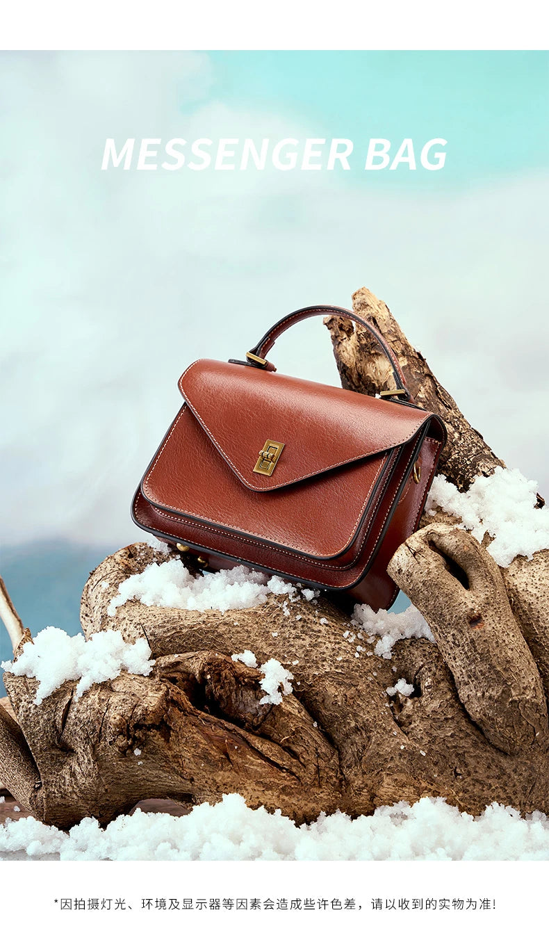 Genuine Leather Women luxury bag high quality Simple vintage Fashion Postman handbags ladies 2025 shoulder green small bag