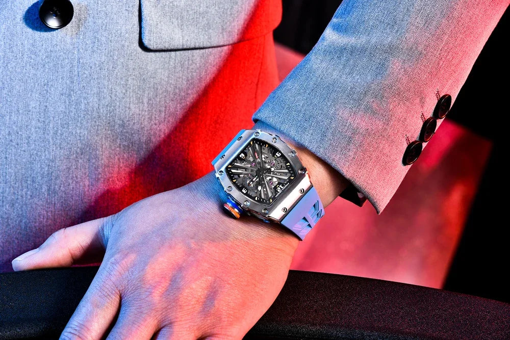 PAGANI DESIGN 2024 Luxury Mens Quartz Watches Barrel Shape Waterproof Wrist Watch For Men VH65 Silicone Luminous Sapphire Mirror