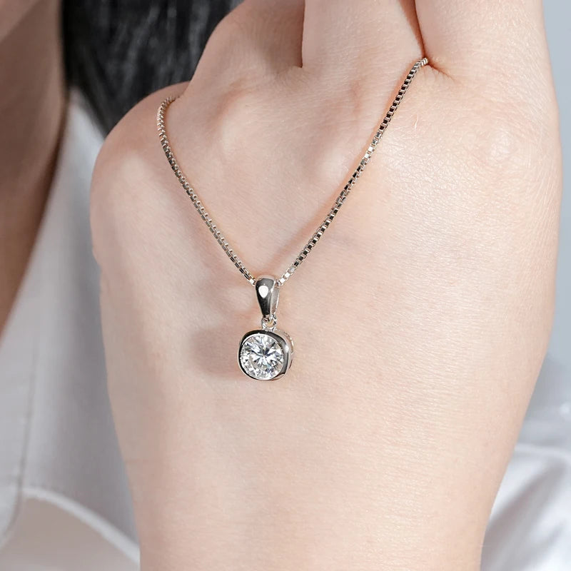 Lnngy 6.5MM 1CT Moissanite Earring Pendant Necklace For Women 925 Sterling Silver Square Stud Earrings Necklaces Jewelry Set