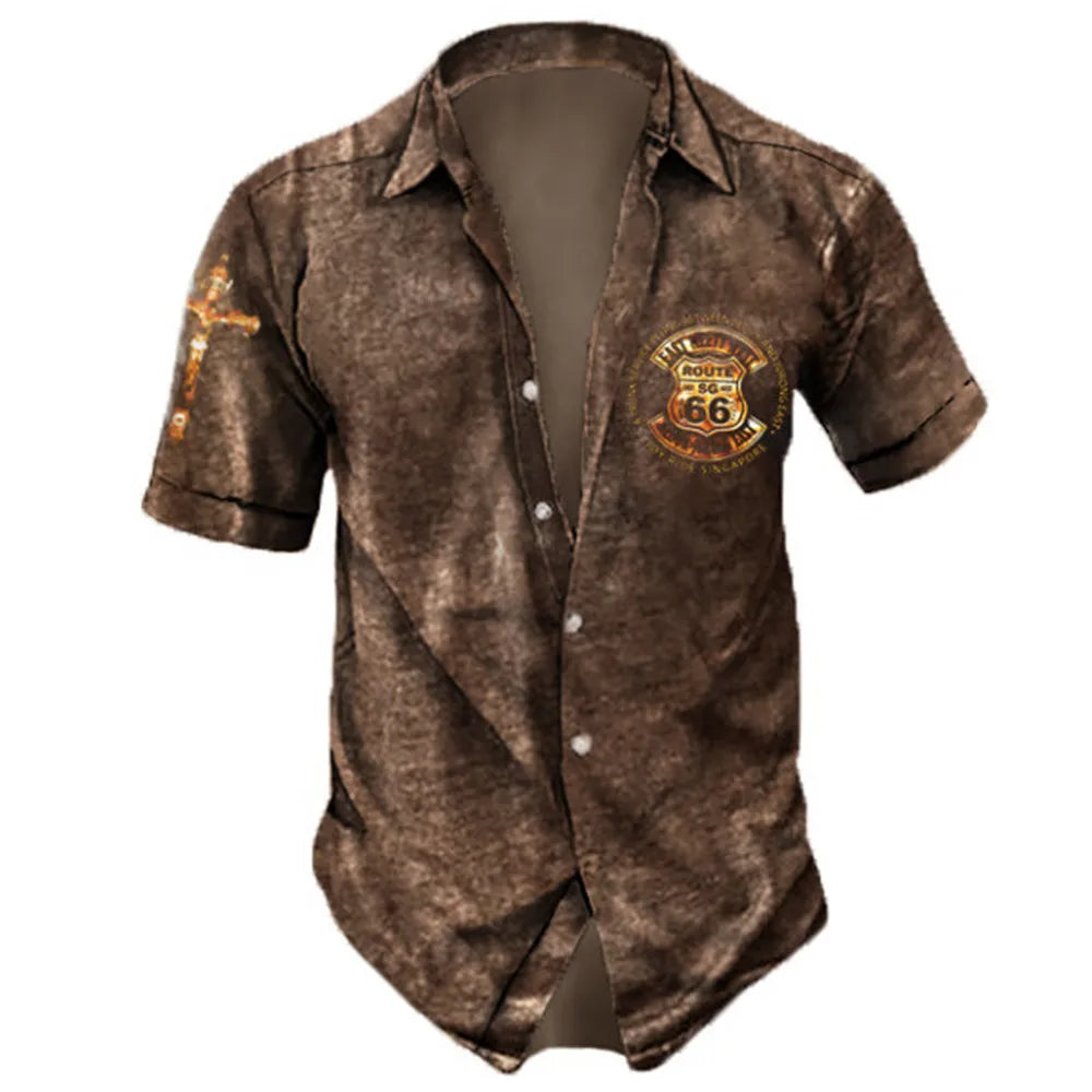 2023 Men's Shirts Lapel Streetwear Vintage Shirt For Men Skull Hip Hop Short Sleeve Top Party Summer Casual Hawaiian