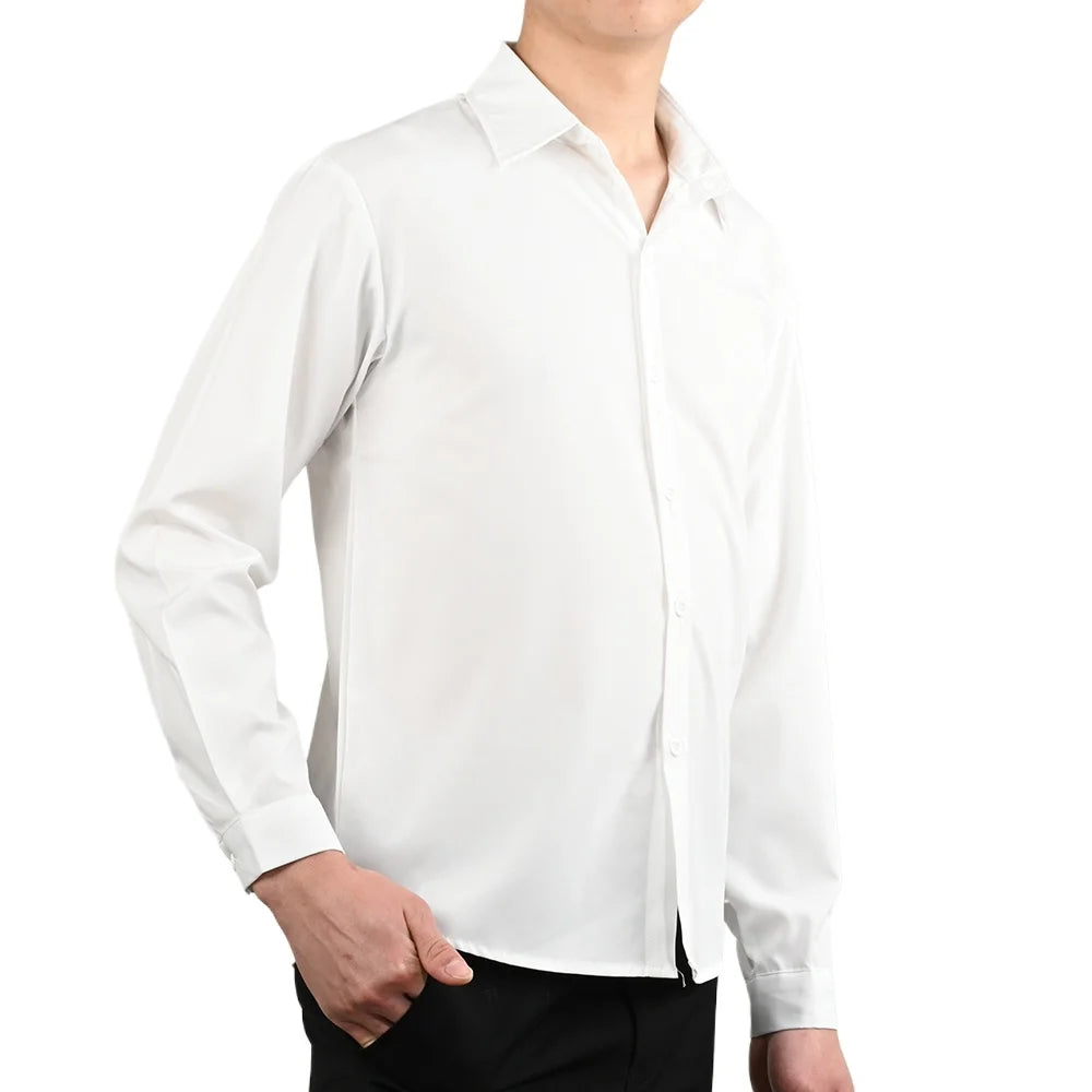 Summer Men's Shirt Long Sleeve Loose-fit Ice Silk Black White Gray Shirts Men Korean Style Casual Thin Top Male Fashion Clothes