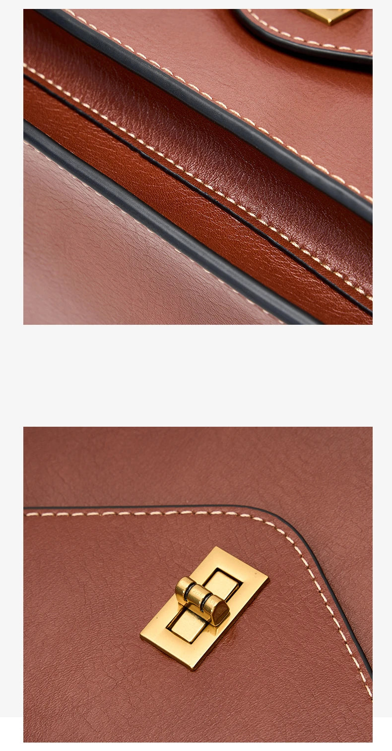 Genuine Leather Women luxury bag high quality Simple vintage Fashion Postman handbags ladies 2025 shoulder green small bag