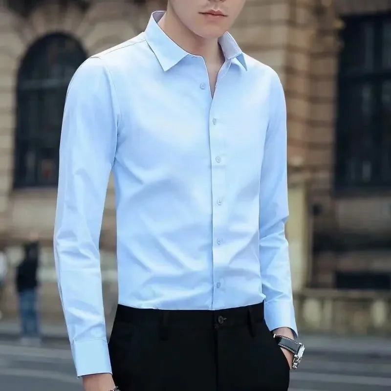 Trendy Long Sleeve White Shirt For Men Autumn Fashion Slimming Business Casual Korean Style Professional Attire