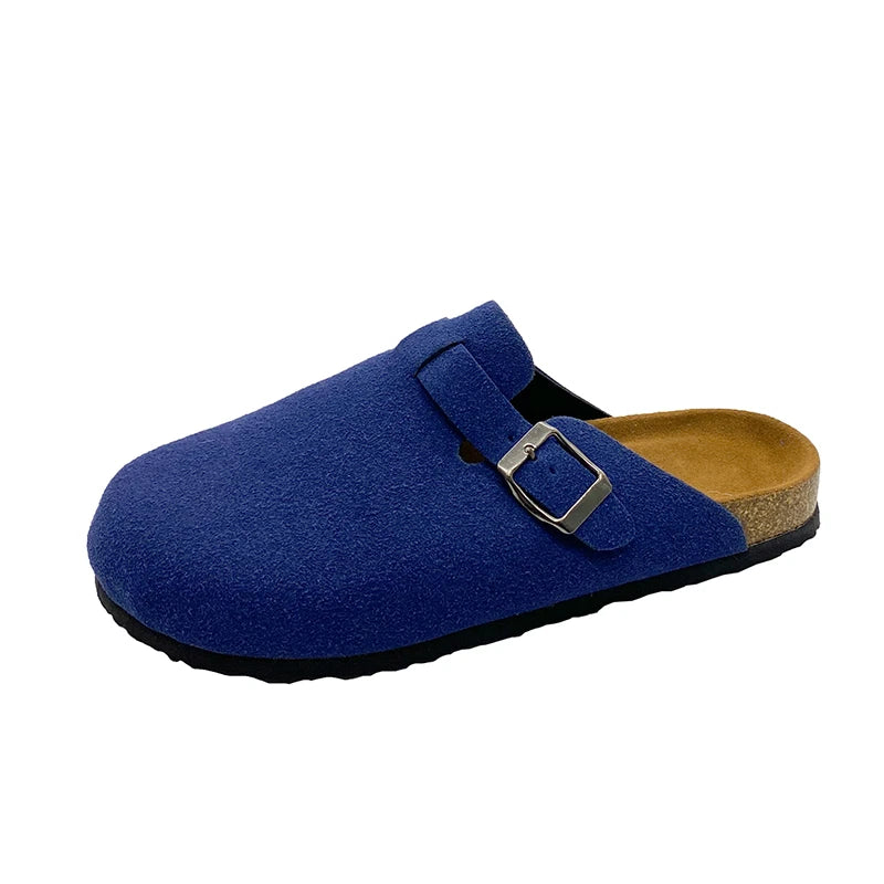 Classic Fashion Women's Suede Mules Slippers Men Clogs Cork Insole Sandals with Arch Support Outdoor Beach Slides Home Shoes