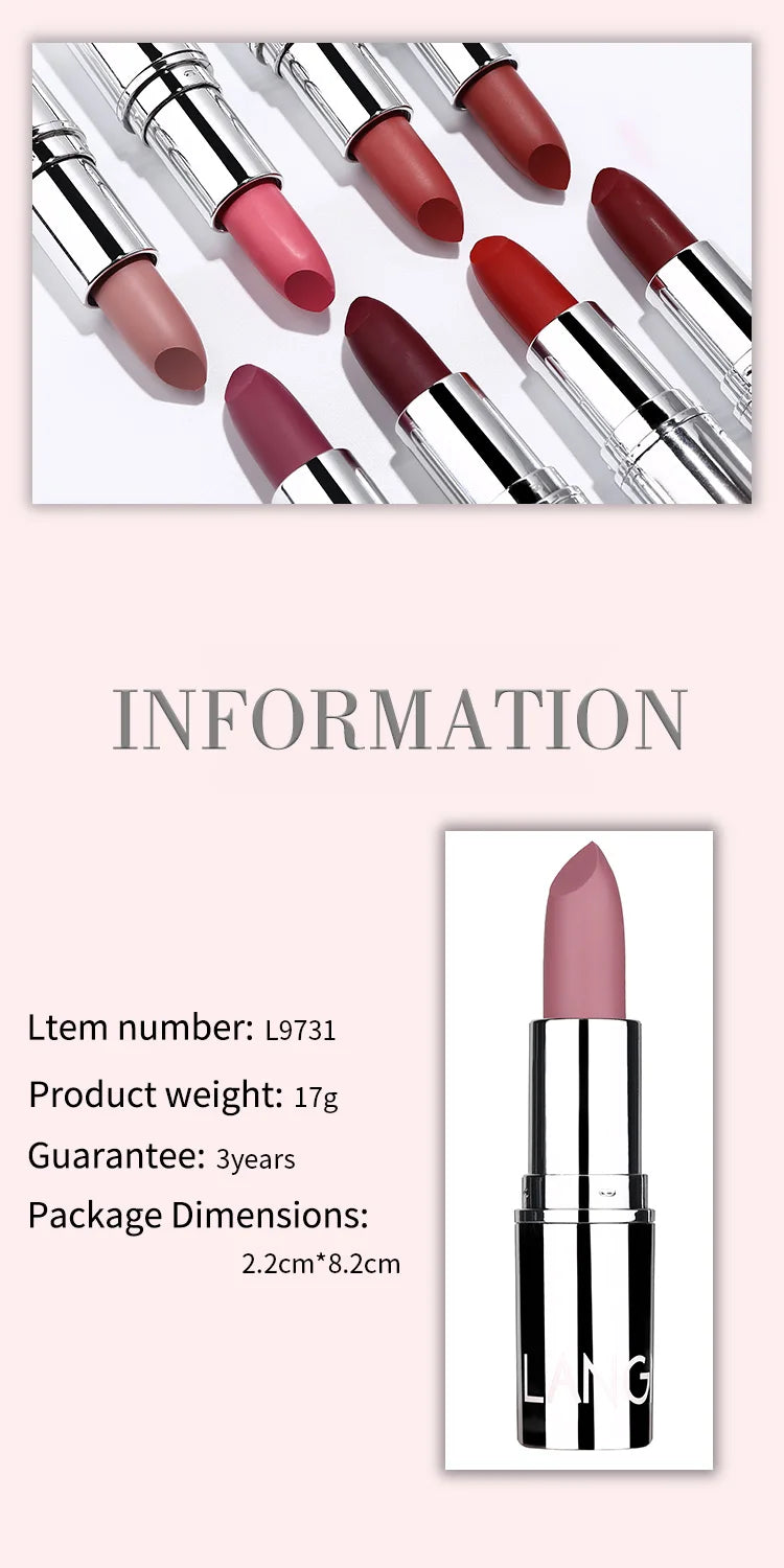 Langmani Silver Tube Matte Lipstick Non Staying Cup Makeup Lipstick 8 colors available