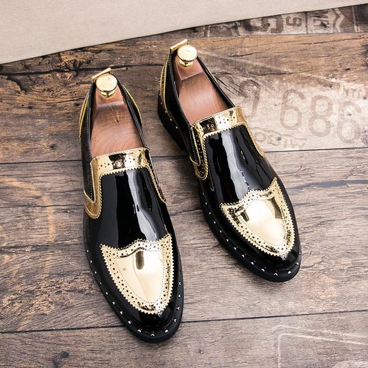 Fashionable Formal Men Shoes Lightweight Outdoor Loafers Thick Soled Wear-resistant Leather Shoes Black Gold andSilverSizes38-48