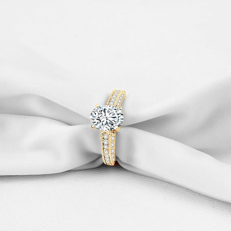 Lnngy 2.0 Carat Oval Cut Moissanite Engagement Ring With Certificate 10K Solid Yellow Gold Ring for Wedding Valentine's Day Gift