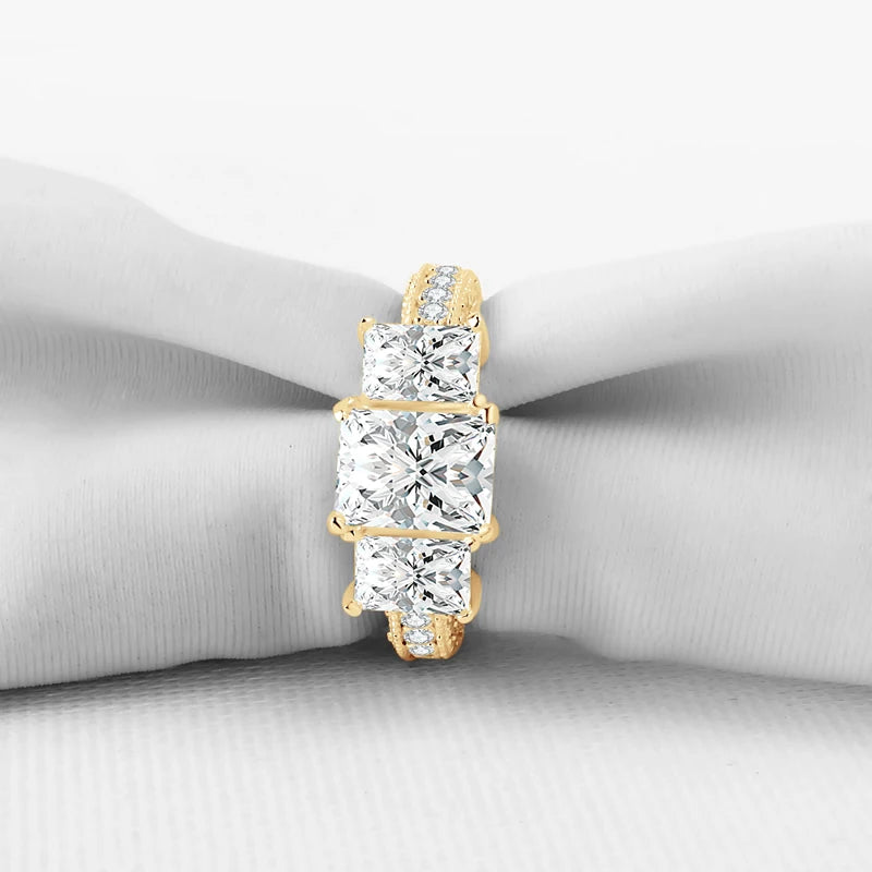 Lnngy Three Stone Moissanite Ring For Women 10K Pure Gold Lab Created Diamond Eternity Engagement Rings Delicate Daily Jewelry