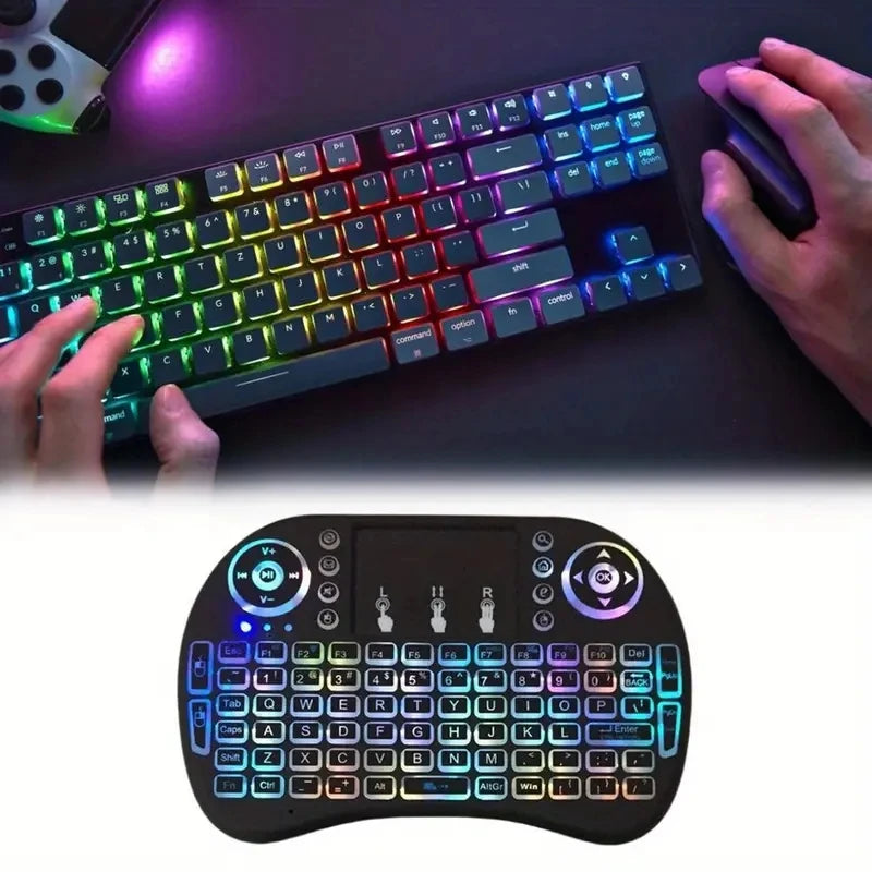 I8 Mini Wireless Keyboard 2.4G English Lithium RGB Colorful Backlit Air Mouse with Touchpad for Android TV Box PC