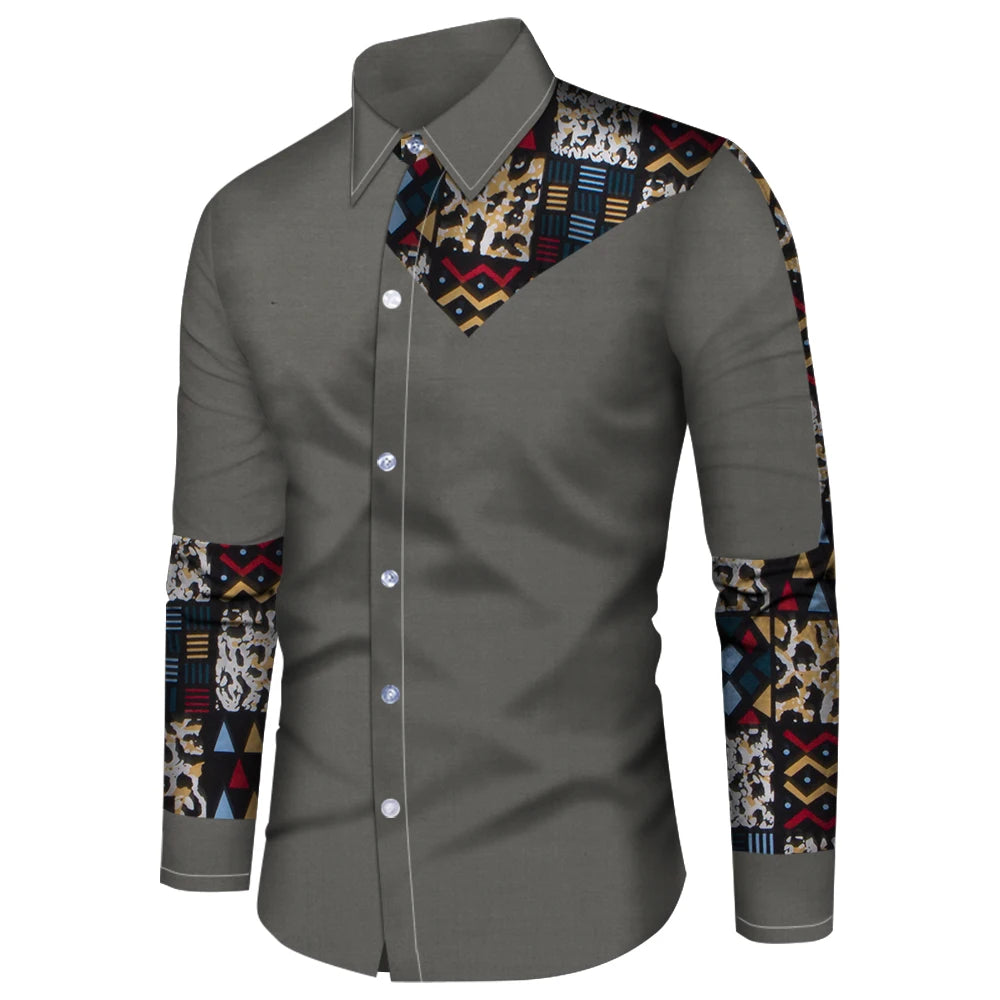 Men's Long Sleeve Shirt Casual Fashion 3D Design Vintage Printed Shirt Men's Flap Collar Shirt Long Sleeve Top