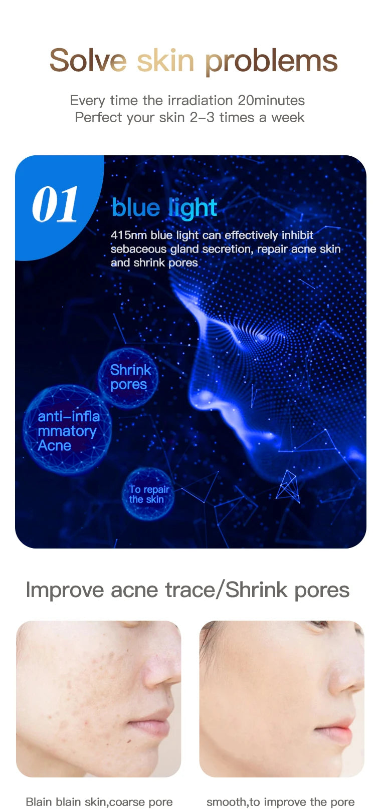 807 Nano Lamp LED Facial Mask With LED Light Therapy 3 Color Red Light Therapy Anti-Aging Mask Full Face With Neck Beauty Health