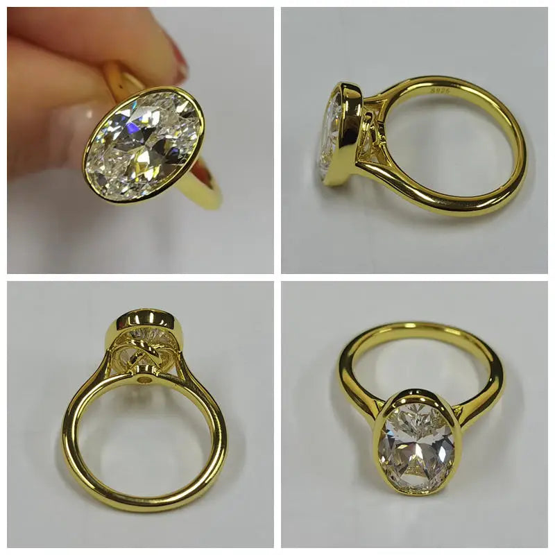 Lnngy 925 Sterling Silver Engagement Rings Fashion Dazzling Oval Zircon Solitaire Ring 14K Gold Plated Jewelry Gifts For Women