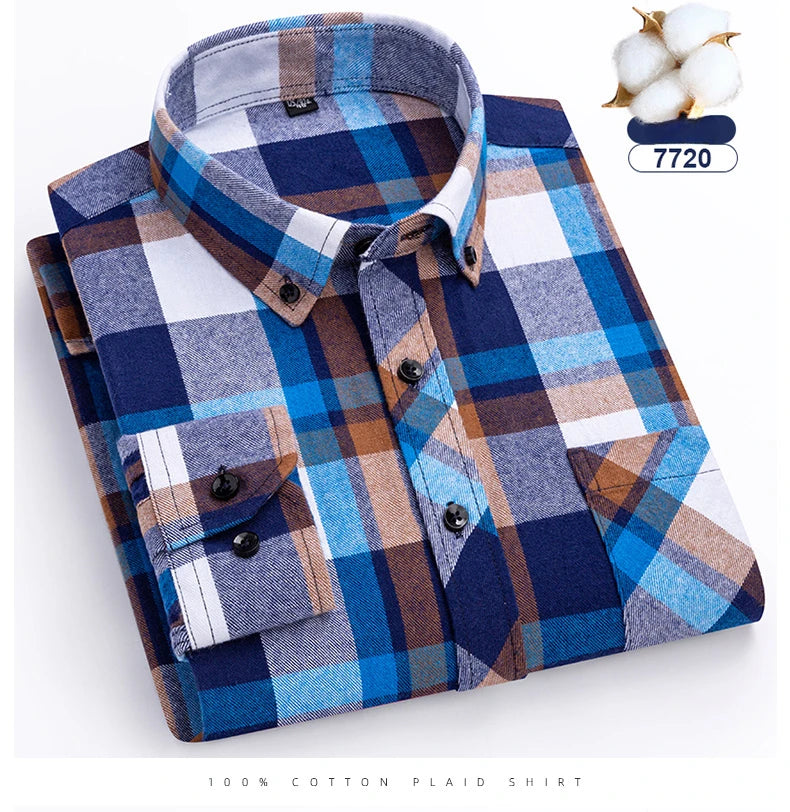 plus size 8XL100%cotton sanding long-sleeve shirts for men slim fit casual plain shirt soft palid tops designer elegant clothes