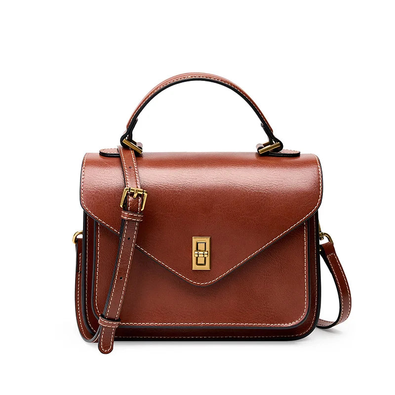 Genuine Leather Women luxury bag high quality Simple vintage Fashion Postman handbags ladies 2025 shoulder green small bag