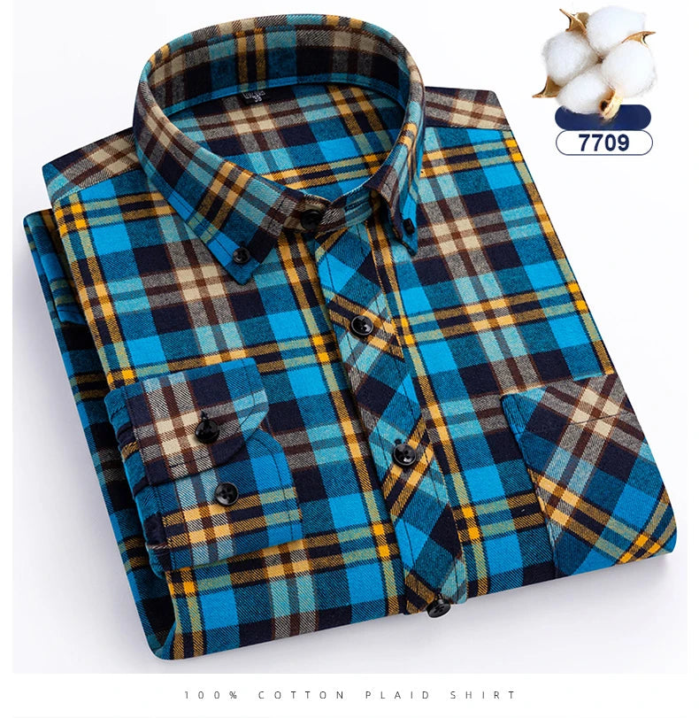 plus size 8XL100%cotton sanding long-sleeve shirts for men slim fit casual plain shirt soft palid tops designer elegant clothes