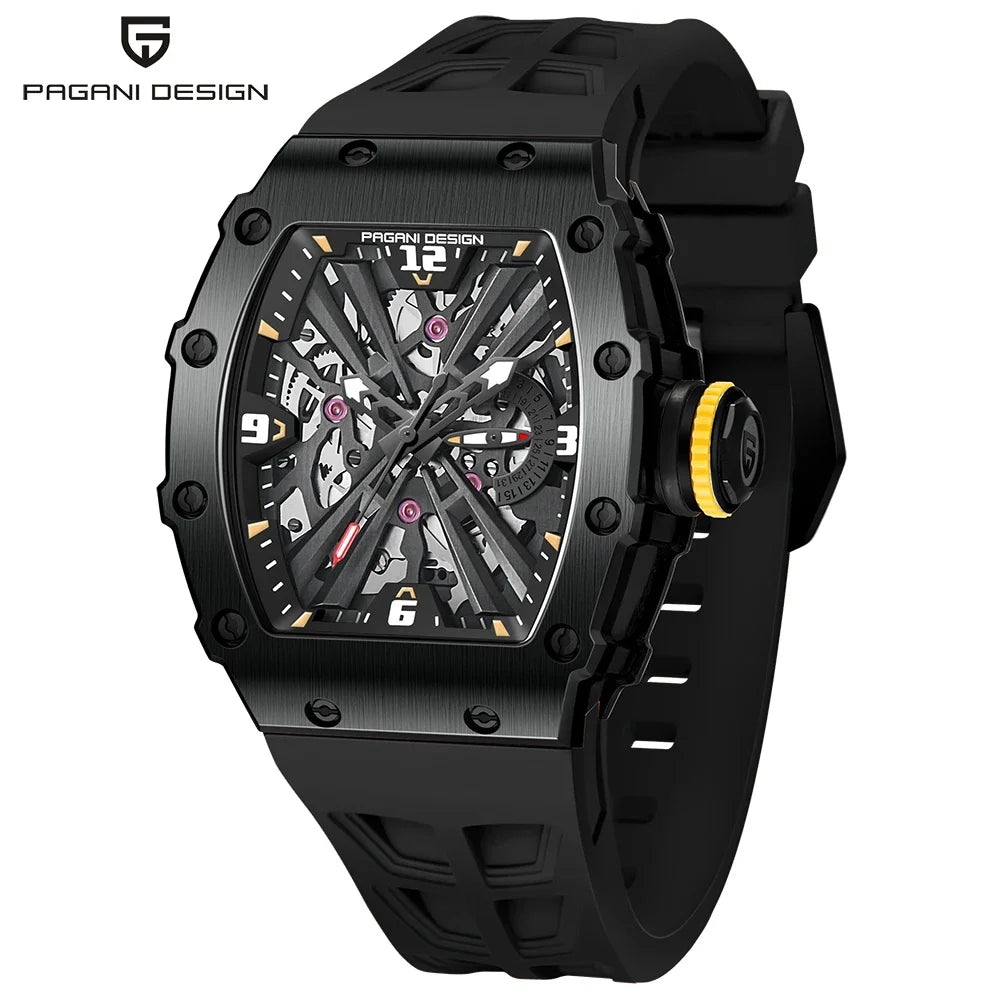 PAGANI DESIGN 2024 Luxury Mens Quartz Watches Barrel Shape Waterproof Wrist Watch For Men VH65 Silicone Luminous Sapphire Mirror