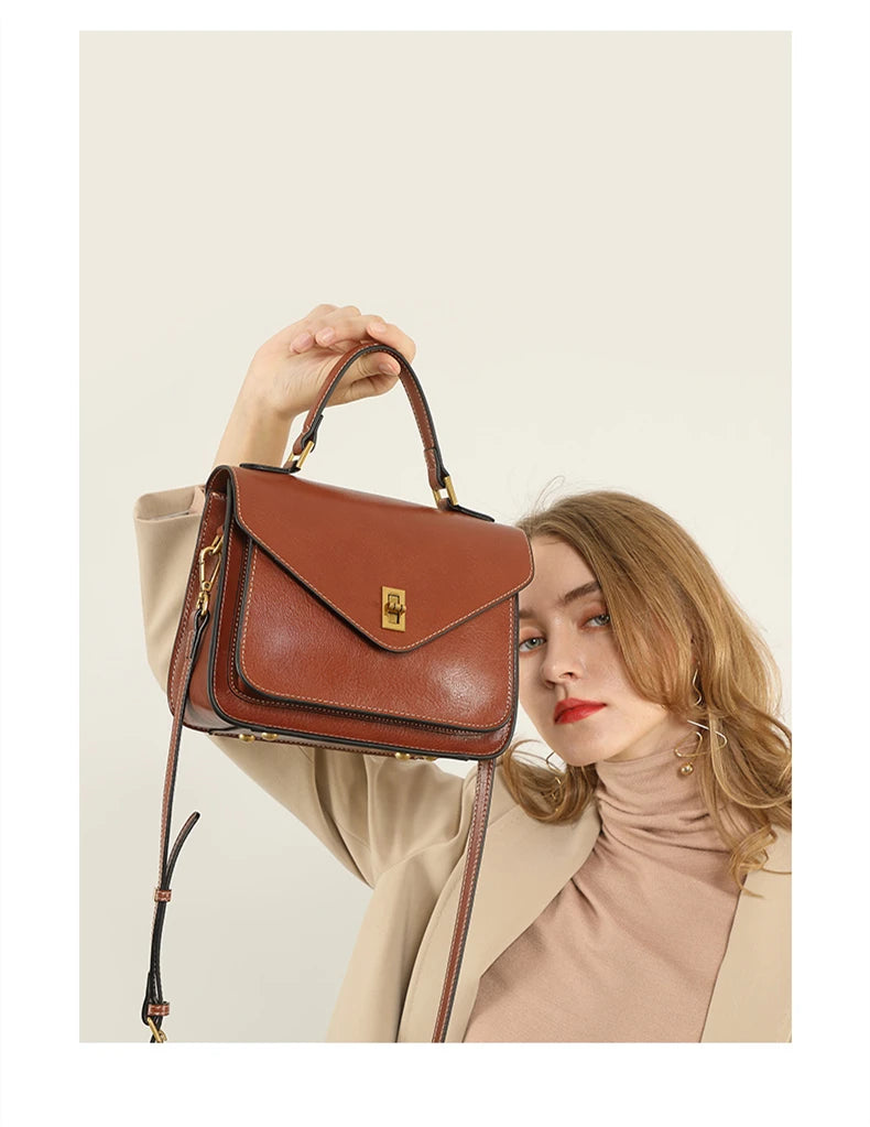 Genuine Leather Women luxury bag high quality Simple vintage Fashion Postman handbags ladies 2025 shoulder green small bag