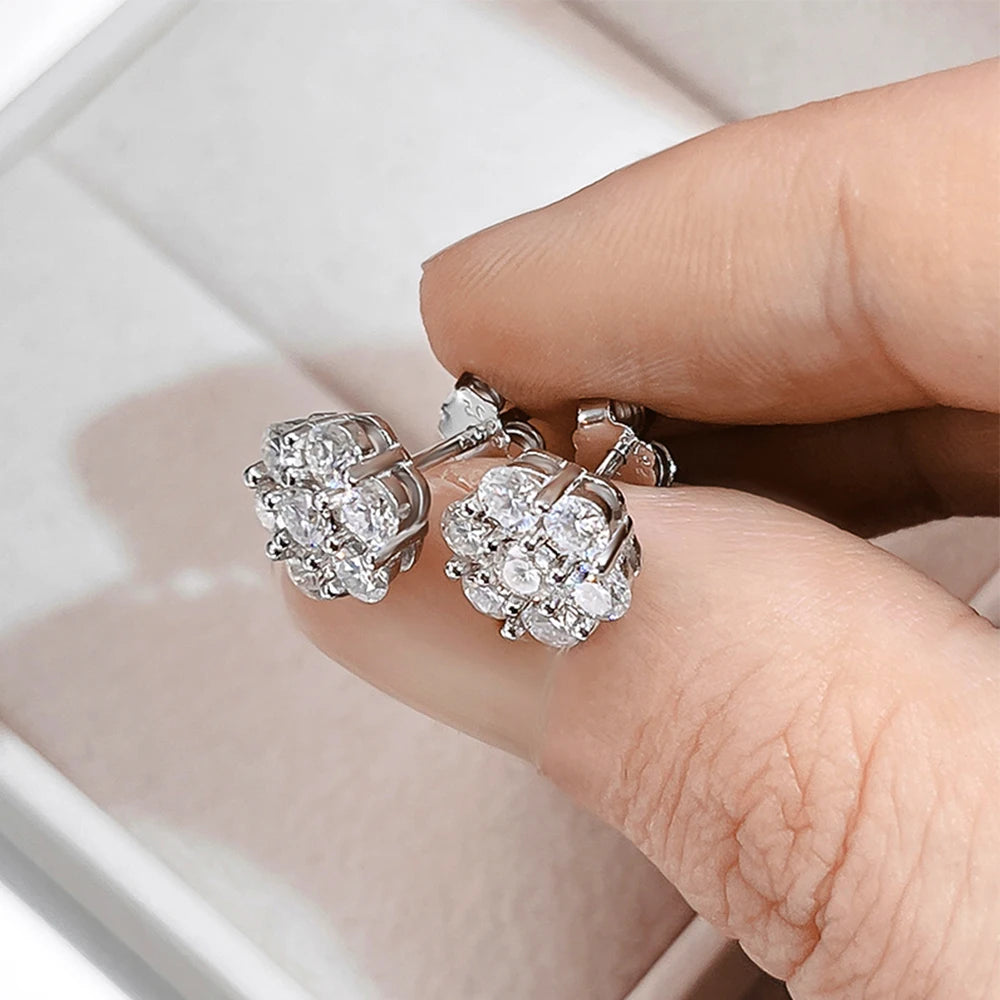 Real D Color Flower Full Moissanite Jewelry Sets for Women 925 Sterling Silver Diamond Pendant Necklace Stud Earrings Jewelry