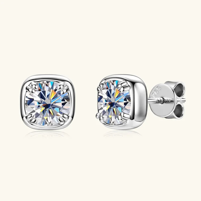 Lnngy 6.5MM 1CT Moissanite Earring Pendant Necklace For Women 925 Sterling Silver Square Stud Earrings Necklaces Jewelry Set