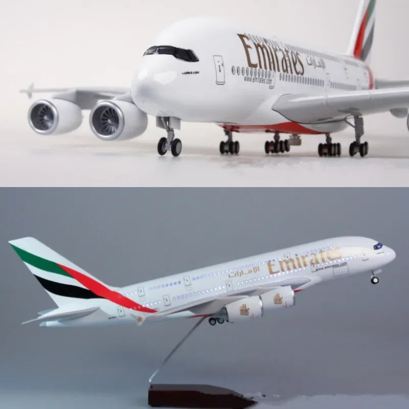 Decor 45CM 1/160 Scale Diecast Model A380 Emirates Airways Resin Airplane Airbus With Light And Wheels Toy Airline Collection