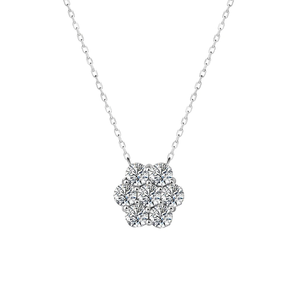 Real D Color Flower Full Moissanite Jewelry Sets for Women 925 Sterling Silver Diamond Pendant Necklace Stud Earrings Jewelry